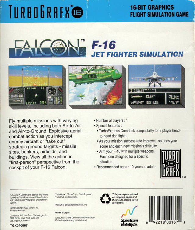 Falcon - TurboGrafx-16 [Pre-Owned] Video Games Spectrum Holobyte   