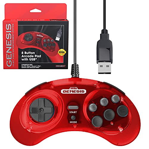 Retro-Bit Sega Genesis 8-Button Arcade Pad (Crimson Red) - USB Port Accessories Retro-Bit   