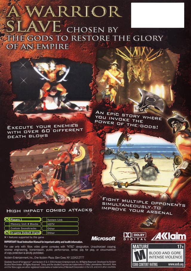 Gladiator: Sword of Vengeance - Xbox Video Games Acclaim   