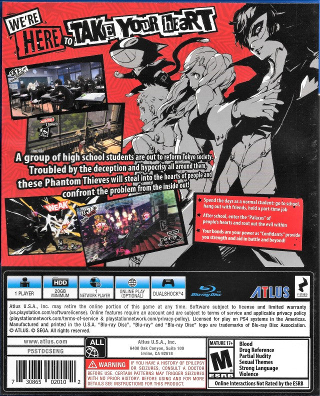 Persona 5 - (PS4) PlayStation 4 [Pre-Owned] Video Games Atlus   