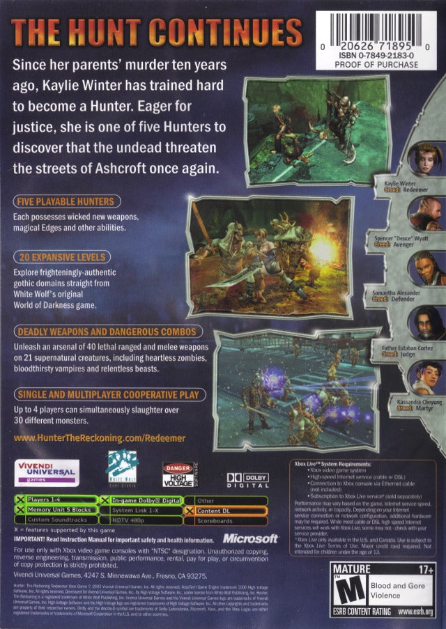 Hunter: The Reckoning Redeemer - Xbox Video Games VU Games   
