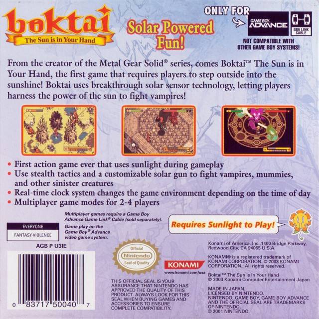 Boktai: The Sun Is in Your Hand - (GBA) Game Boy Advance [Pre-Owned] Video Games Konami   
