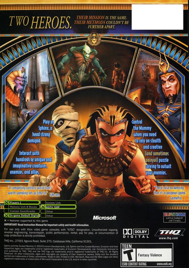 Sphinx and the Cursed Mummy - Xbox Video Games THQ   
