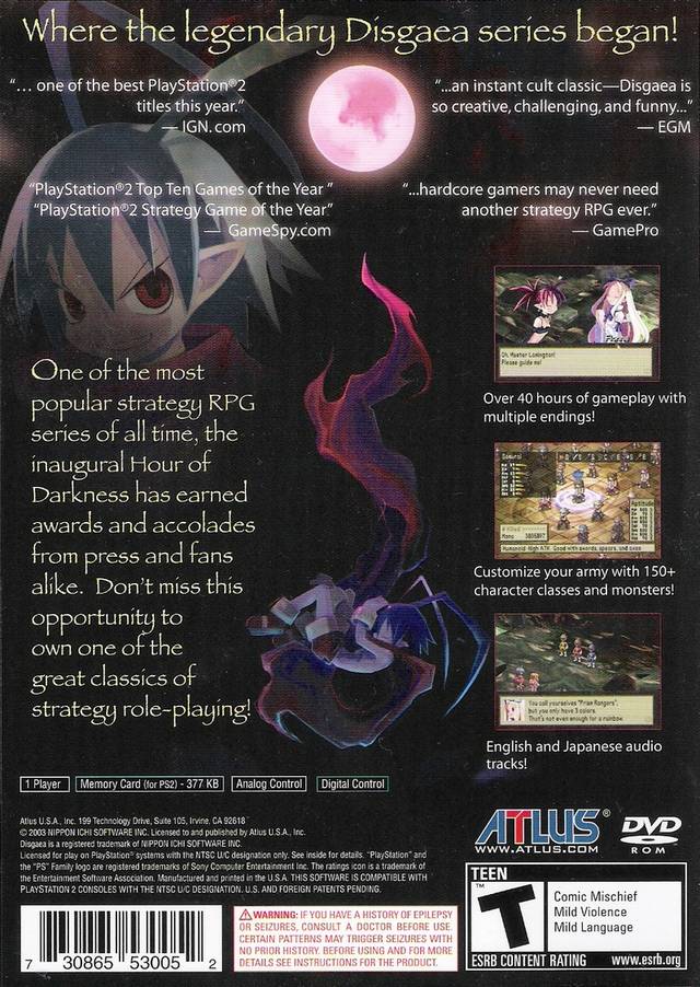 Disgaea: Hour of Darkness (Greatest Hits) - (PS2) PlayStation 2 Video Games Atlus   