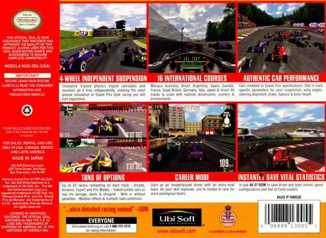 Monaco Grand Prix - (N64) Nintendo 64 [Pre-Owned] Video Games Ubisoft   