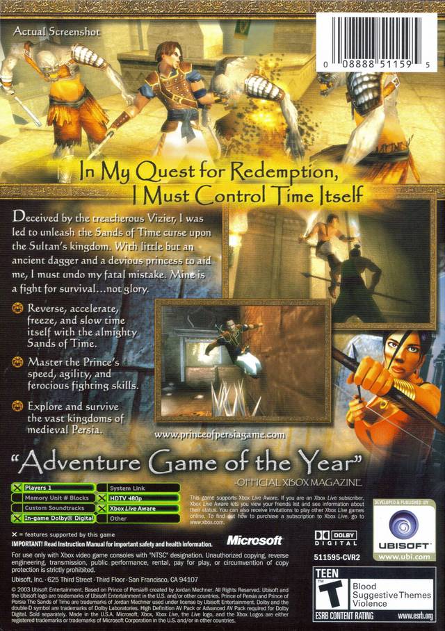 Prince of Persia: The Sands of Time (Platinum Hits) - (XB) Xbox [Pre-Owned] Video Games Ubisoft   