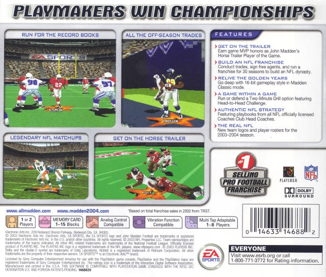 Madden NFL 2004 - PlayStation 1 Video Games EA Sports   