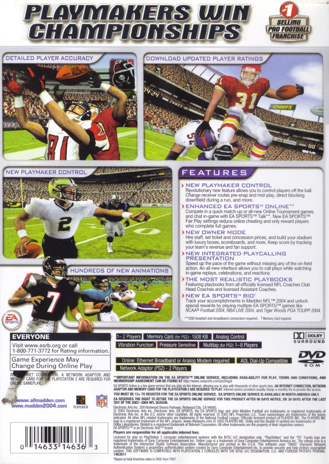 Madden NFL 2004 - (PS2) PlayStation 2 [Pre-Owned] Video Games EA Sports   