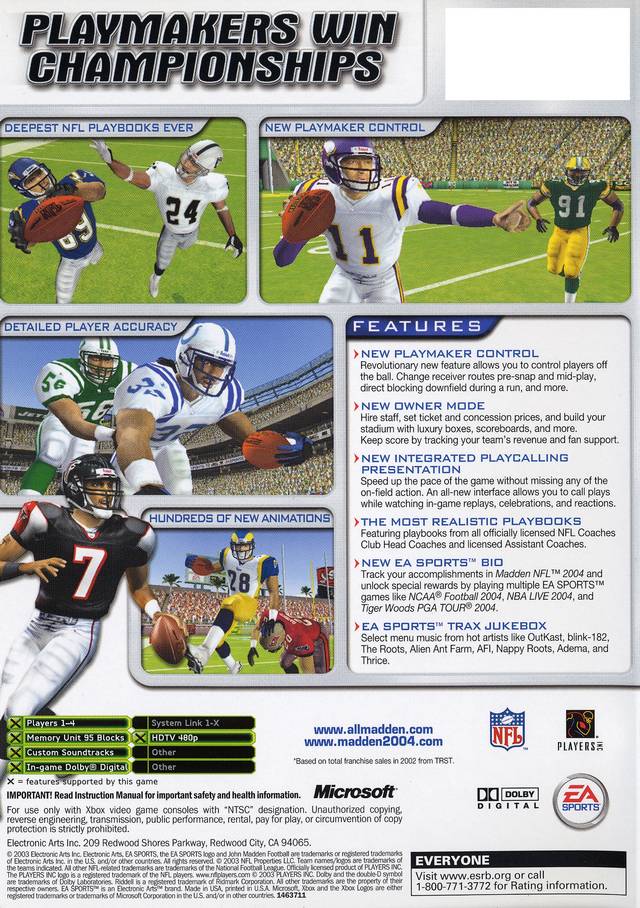 Madden NFL 2004 - (XB) Xbox [Pre-Owned] Video Games EA Sports   
