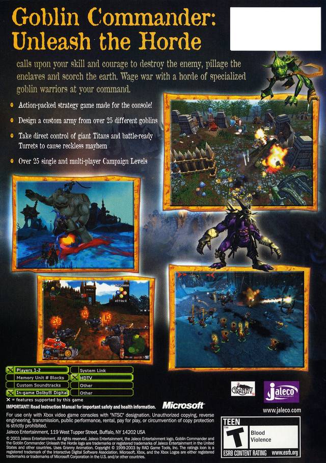 Goblin Commander: Unleash the Horde - Xbox Video Games Jaleco Entertainment   