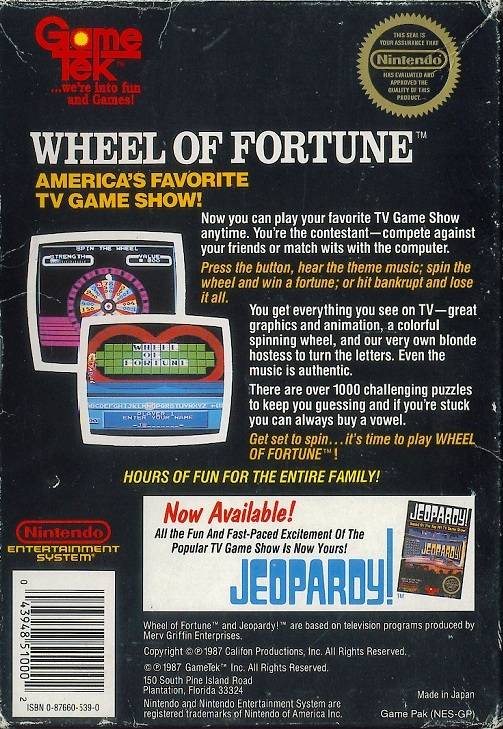 Wheel of Fortune - (NES) Nintendo Entertainment System [Pre-Owned] Video Games GameTek   
