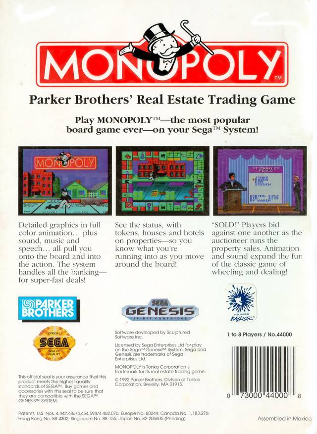 Monopoly - (SG) SEGA Genesis [Pre-Owned] Video Games Parker Brothers   