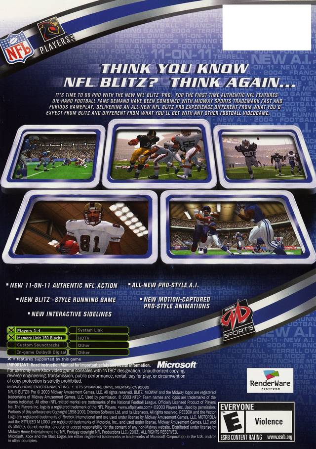 NFL Blitz Pro - Xbox Video Games Midway   
