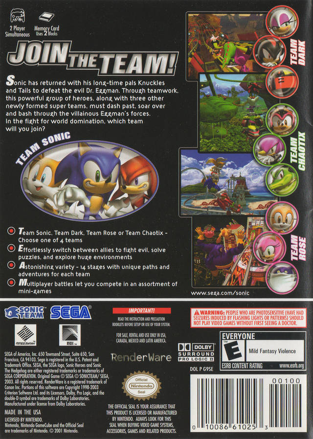 Sonic Heroes (Player's Choice) - (GC) GameCube [Pre-Owned] Video Games Sega   