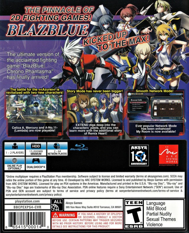 BlazBlue: Chrono Phantasma Extend - (PS4) PlayStation 4 Video Games Aksys Games   