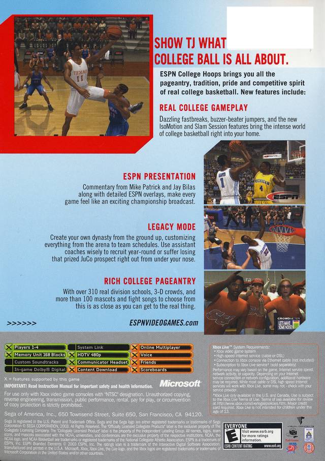 ESPN College Hoops - (XB) Xbox [Pre-Owned] Video Games Sega   