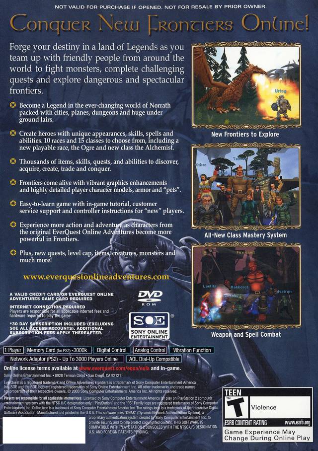 EverQuest Online Adventures: Frontiers - (PS2) PlayStation 2 [Pre-Owned] Video Games Sony Online Entertainment   