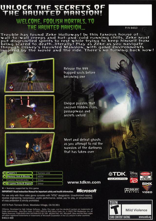 The Haunted Mansion - Xbox Video Games TDK Mediactive   