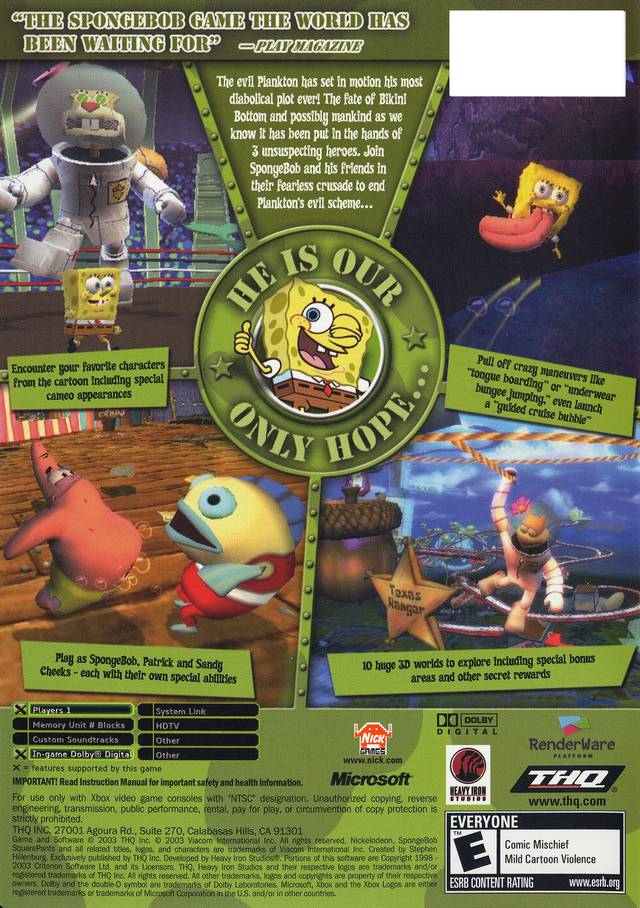 SpongeBob SquarePants: Battle for Bikini Bottom (Platinum Hits) - (XB) Xbox [Pre-Owned] Video Games THQ   