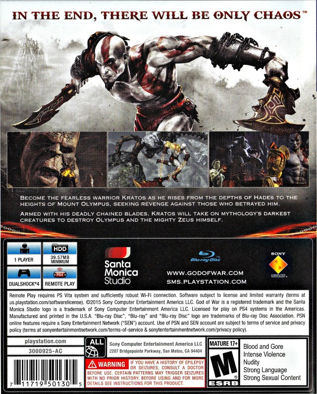 God of War III Remastered - (PS4) PlayStation 4 Video Games SCEA   