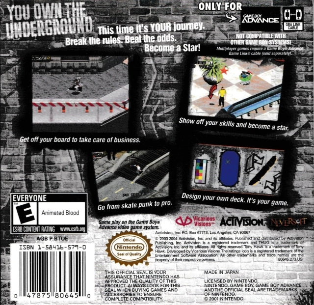Tony Hawk's Underground - (GBA) Game Boy Advance [Pre-Owned] Video Games Activision   