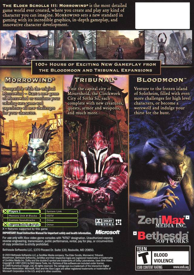 The Elder Scrolls III: Morrowind - Game of the Year Edition - Xbox Video Games Bethesda Softworks   