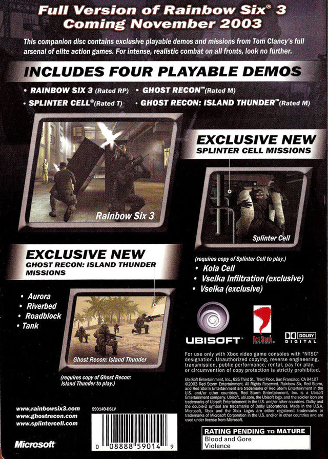 Tom Clancy's Rainbow Six 3 Companion Disc - Xbox Video Games Ubisoft   