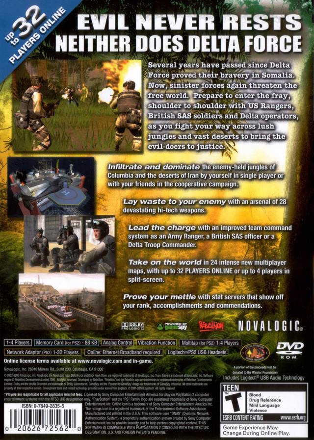 Delta Force: Black Hawk Down - Team Sabre - (PS2) PlayStation 2 [Pre-Owned] Video Games NovaLogic   