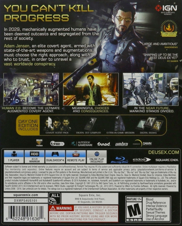 Deus Ex: Mankind Divided (Day One Edition) - PlayStation 4 Video Games Square Enix   