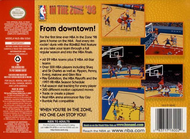 NBA In The Zone '98 - (N64) Nintendo 64 [Pre-Owned] Video Games Konami   