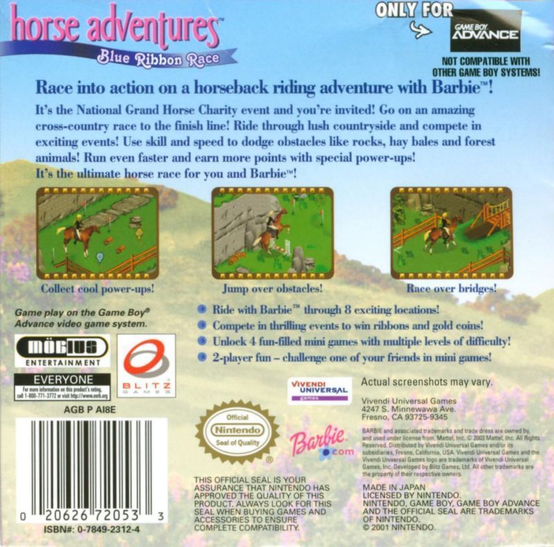 Barbie Software - Horse Adventures: Blue Ribbon Race - (GBA) Game Boy Advance Video Games VU Games   