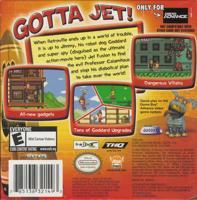 The Adventures of Jimmy Neutron Boy Genius: Jet Fusion - (GBA) Game Boy Advance Video Games THQ   