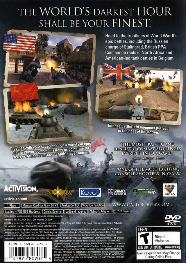 Call of Duty: Finest Hour - (PS2) PlayStation 2 [Pre-Owned] Video Games Activision   