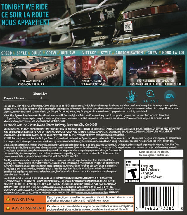 Need for Speed - (XB1) Xbox One [Pre-Owned] Video Games Electronic Arts   