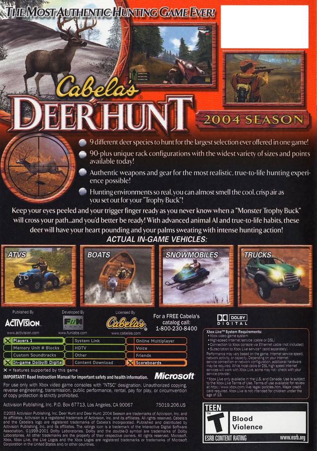 Cabela's Deer Hunt: 2004 Season - Xbox Video Games Activision   