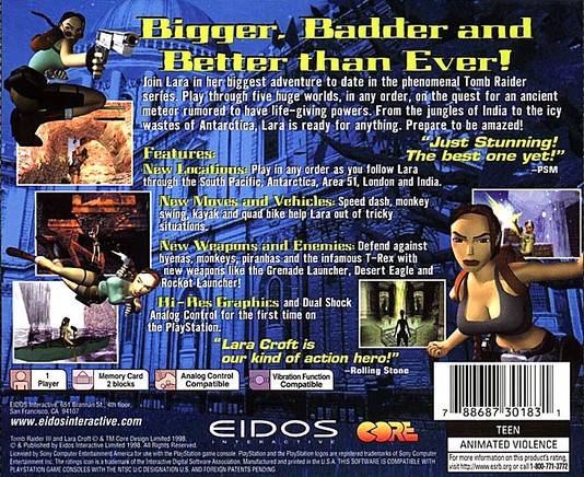 Tomb Raider III: Adventures of Lara Croft - (PS1) PlayStation 1 [Pre-Owned] Video Games Eidos Interactive   