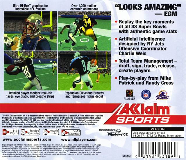 NFL Quarterback Club 2000 - (DC) SEGA Dreamcast Video Games Acclaim   