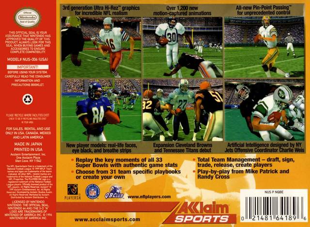 NFL Quarterback Club 2000 - (N64) Nintendo 64 [Pre-Owned] Video Games Acclaim   