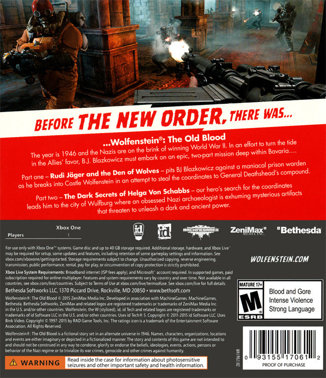 Wolfenstein: The Old Blood - (XB1) Xbox One [Pre-Owned] Video Games Bethesda Softworks   