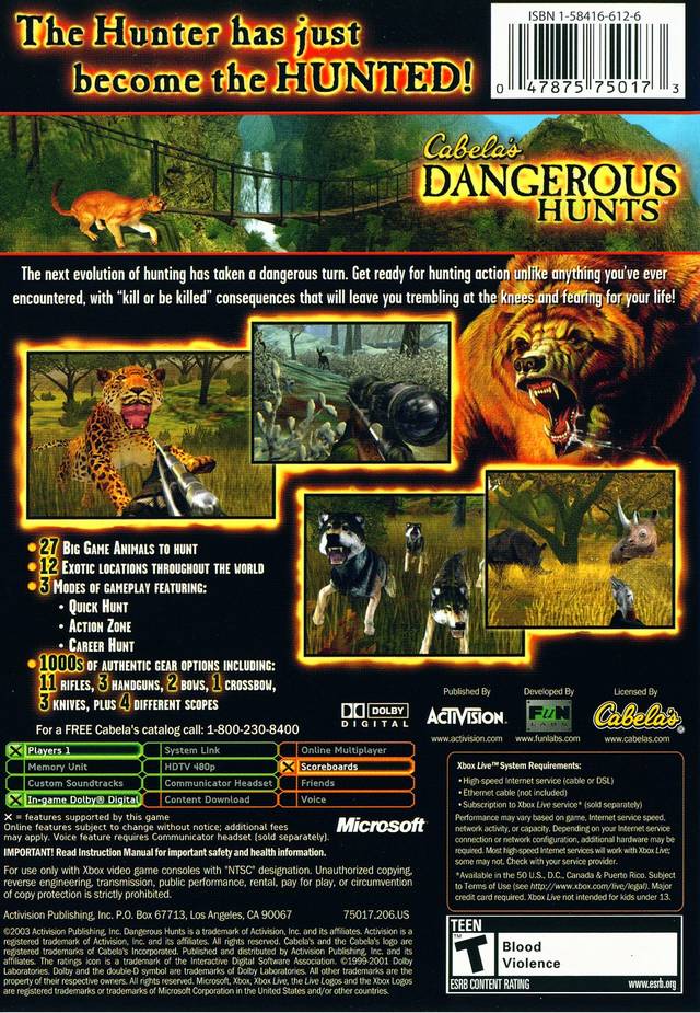 Cabela's Dangerous Hunts (Platinum Hits) - (XB) Xbox [Pre-Owned] Video Games Activision   