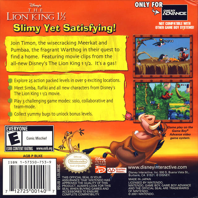 Disney's The Lion King 1 1/2 - (GBA) Game Boy Advance Video Games Disney Interactive   