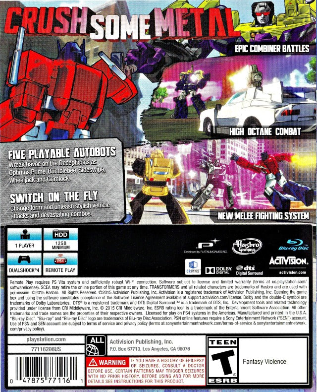 Transformers: Devastation - (PS4) PlayStation 4 [Pre-Owned] Video Games Activision   