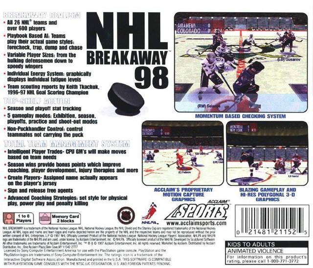 NHL Breakaway 98 - (PS1) PlayStation 1 Video Games Acclaim   