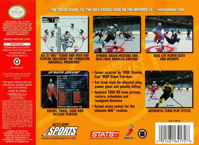 NHL Breakaway 99 - (N64) Nintendo 64 [Pre-Owned] Video Games Acclaim   