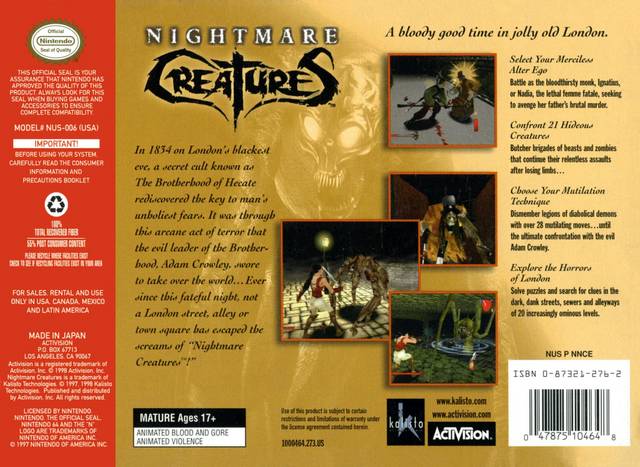 Nightmare Creatures - (N64) Nintendo 64 [Pre-Owned] Video Games Activision   