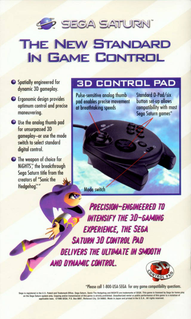 NiGHTS into Dreams... (3D Control Pad Bundle) - (SS) SEGA Saturn Video Games Sega   