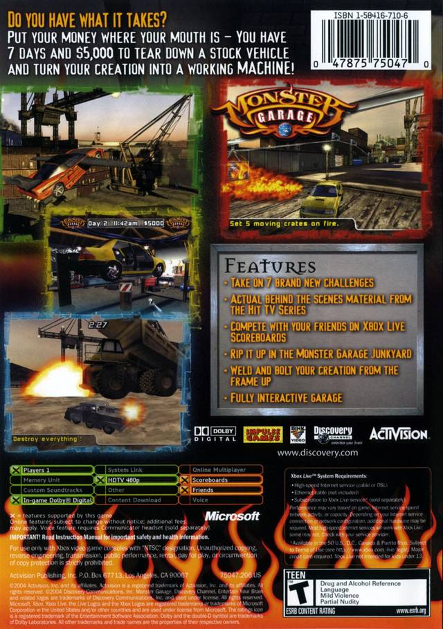 Monster Garage - Xbox Video Games Activision Value   