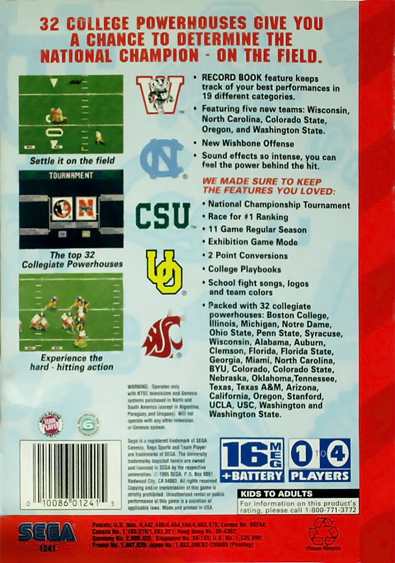 College Football's National Championship II - (SG) SEGA Genesis [Pre-Owned] Video Games Sega   