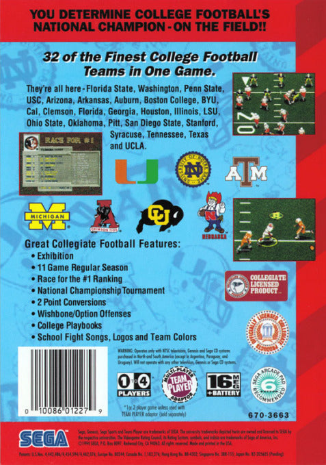 College Football's National Championship - (SG) SEGA Genesis [Pre-Owned] Video Games Sega   