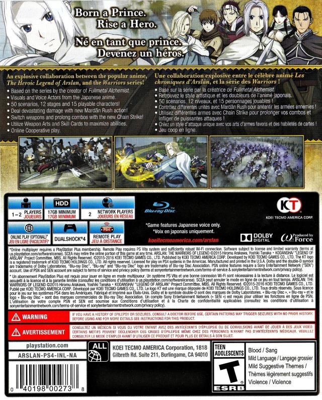 Arslan: The Warriors of Legend - (PS4) PlayStation 4 [Pre-Owned] Video Games Koei Tecmo Games   